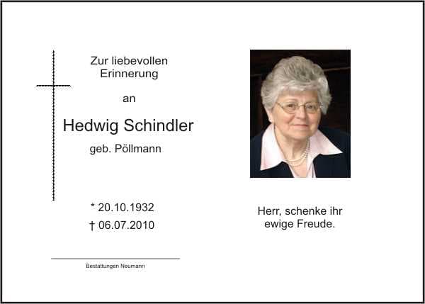Frau Hedwig Schindler