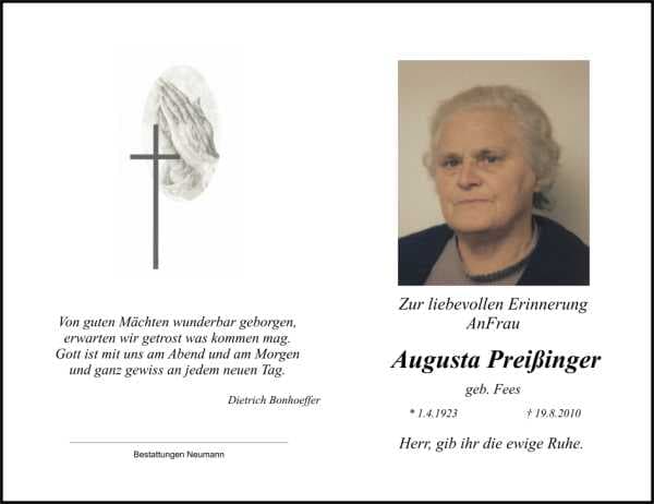Frau Augusta Preißinger