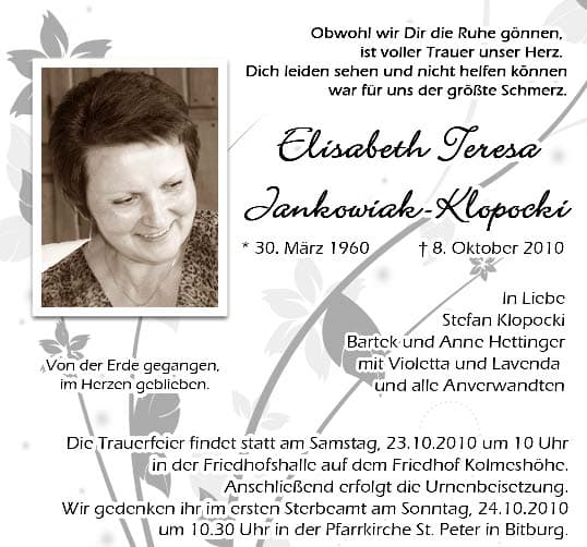 Frau Elisabeth Teresa Jankowiak-Klopocki