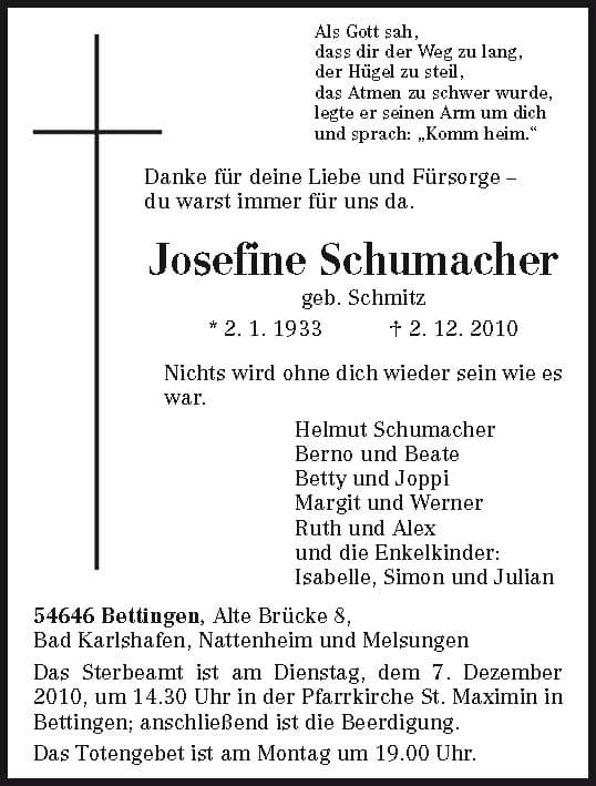 Frau Josefine Schumacher