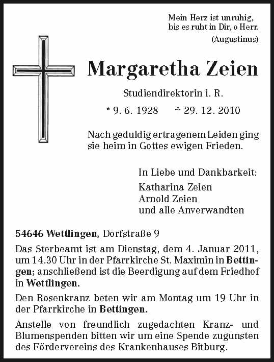 Frau Margaretha Zeien