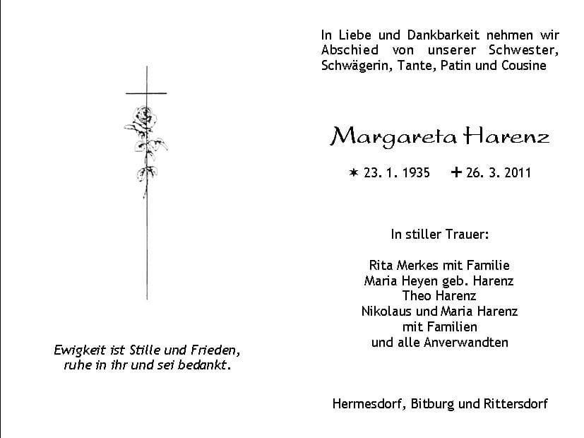 Frau Margareta Harenz