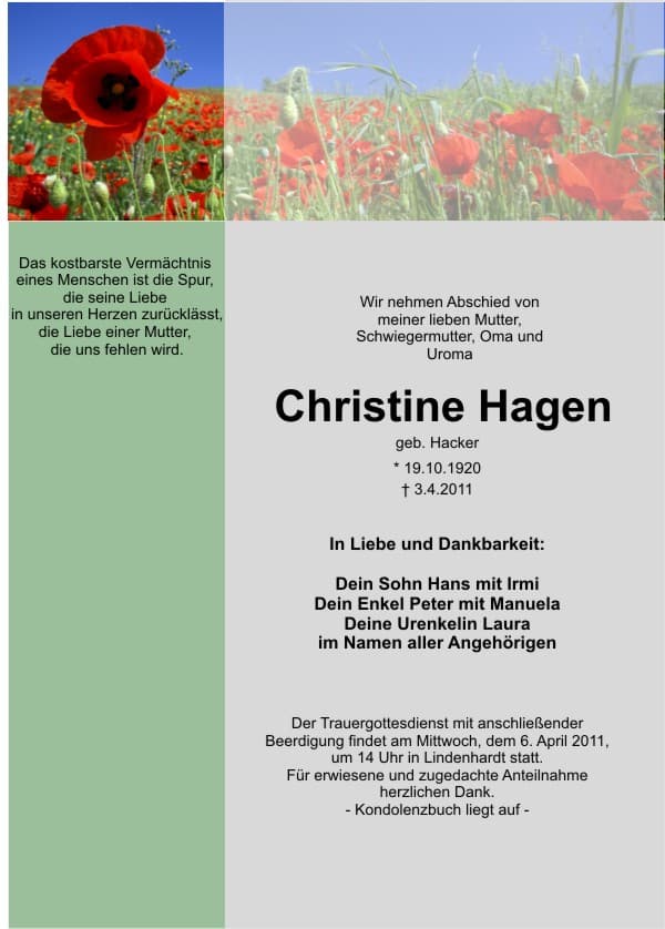 Frau Christine Hagen