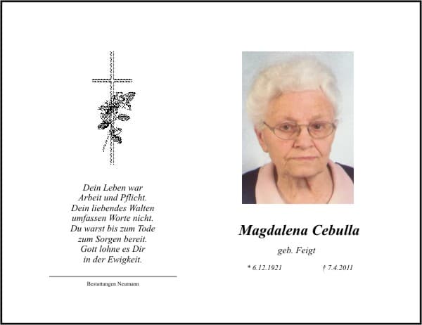 Frau Magdalena Cebulla