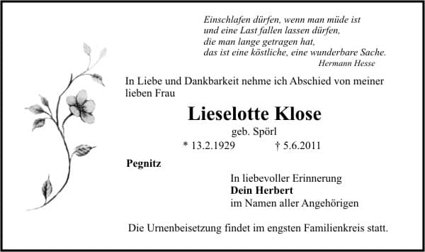 Frau Lieselotte Klose