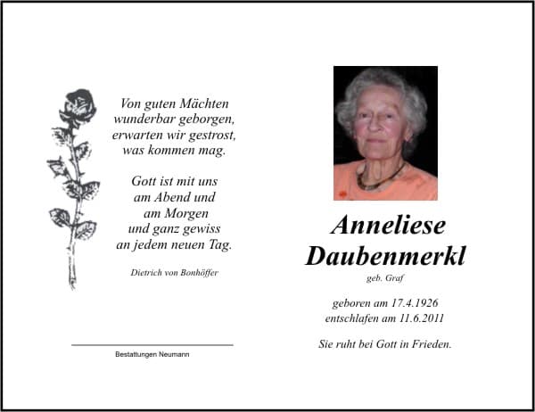 Frau Anneliese Daubenmerkl