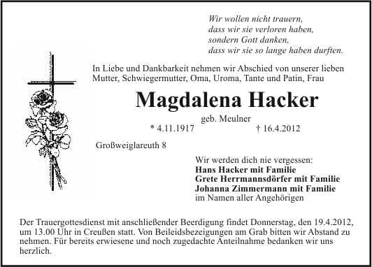 Frau Magdalena Hacker