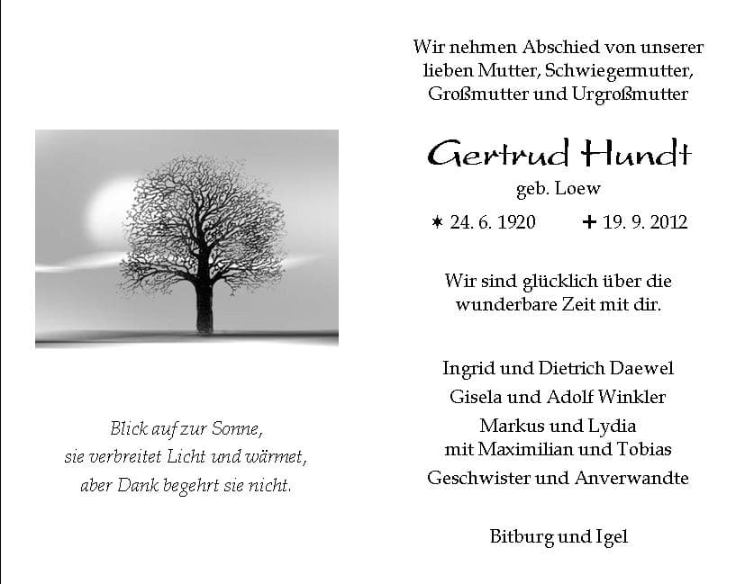 Frau Gertrud Hundt
