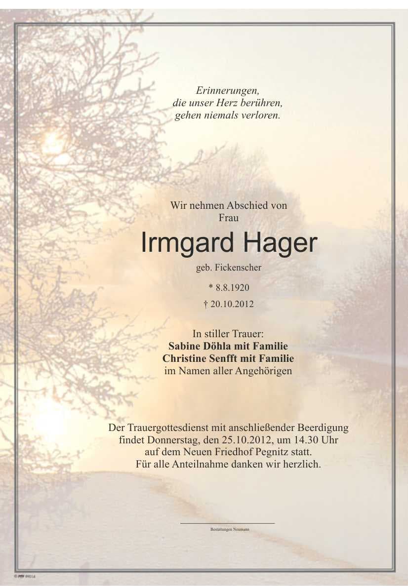 Frau Irmgard Hager