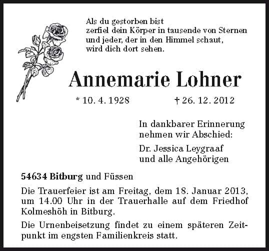 Frau Annemarie Lohner