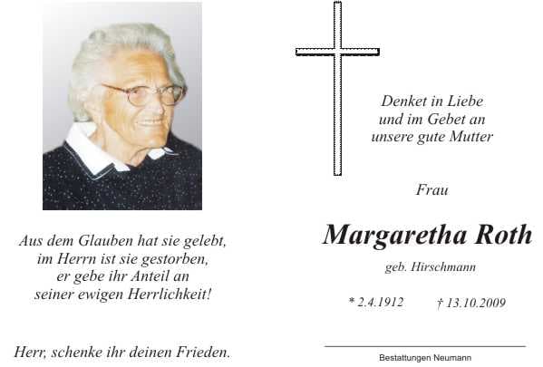 Frau Margaretha Roth