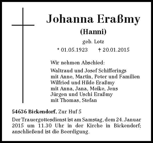 Frau Hanni Erasmy