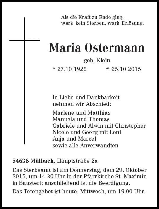 Frau Maria Ostermann