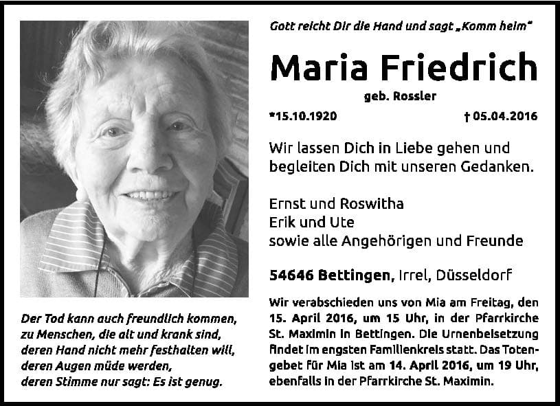 Frau Maria (Mia) Friedrich