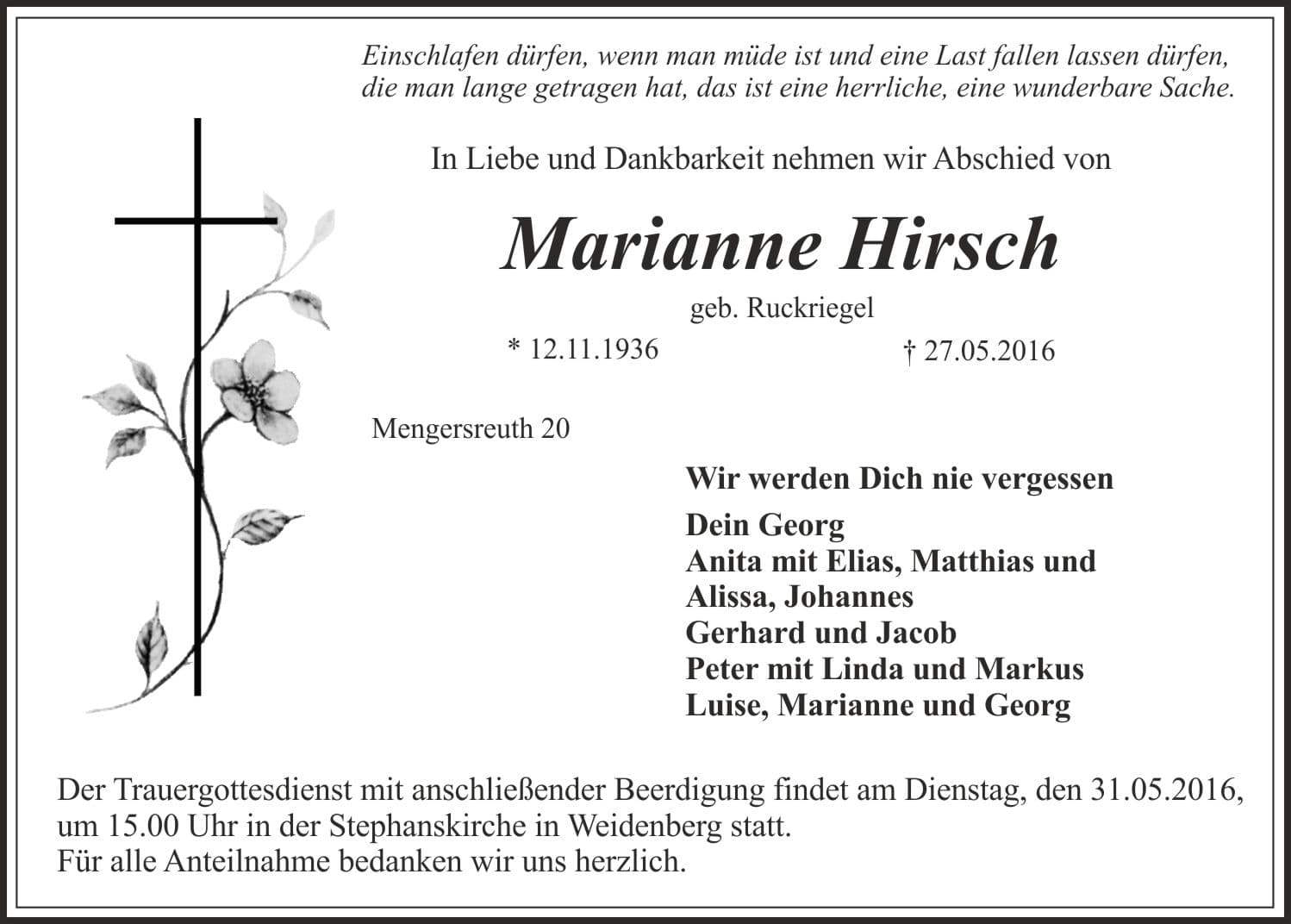 Frau Marianne Hirsch