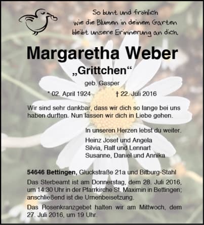 Frau Margarethe  Weber