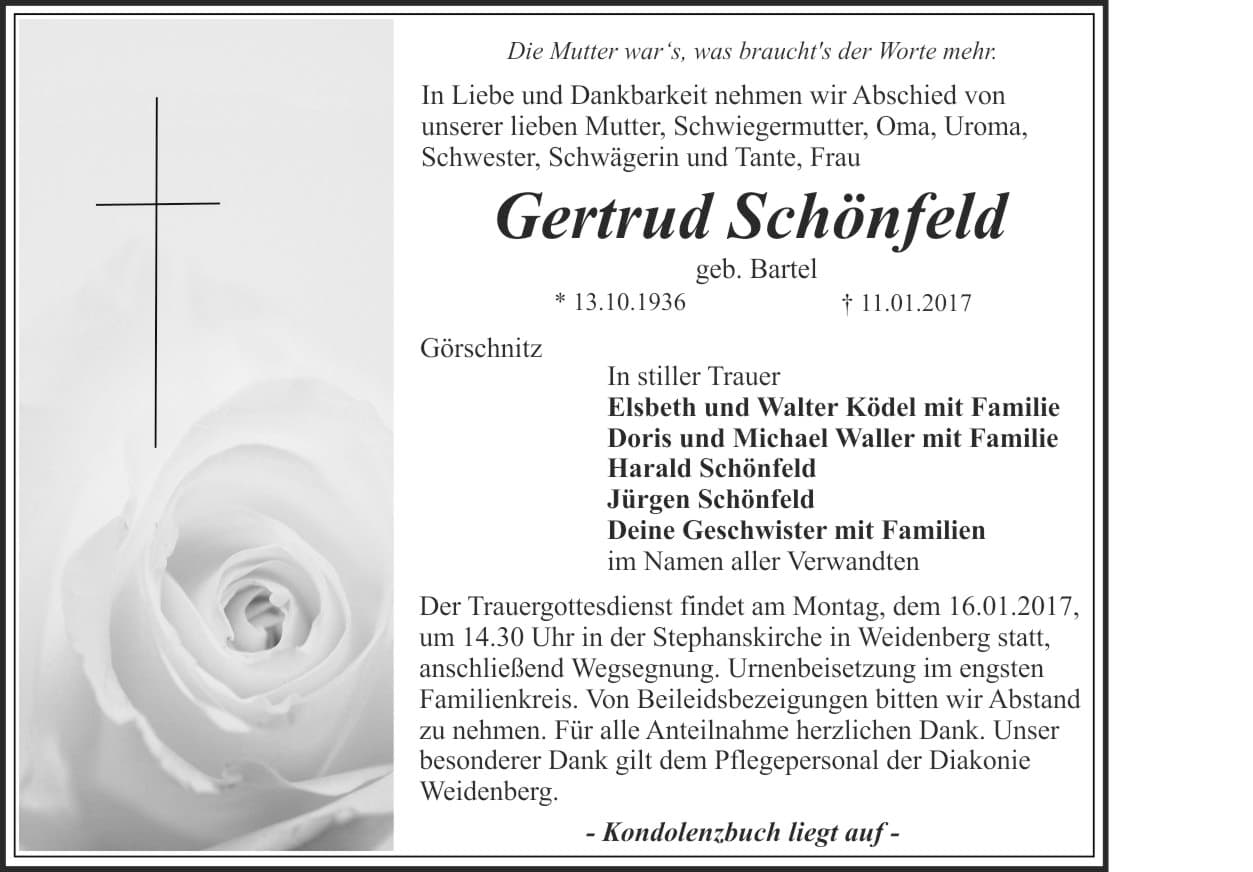 Frau Gertrud Schönfeld