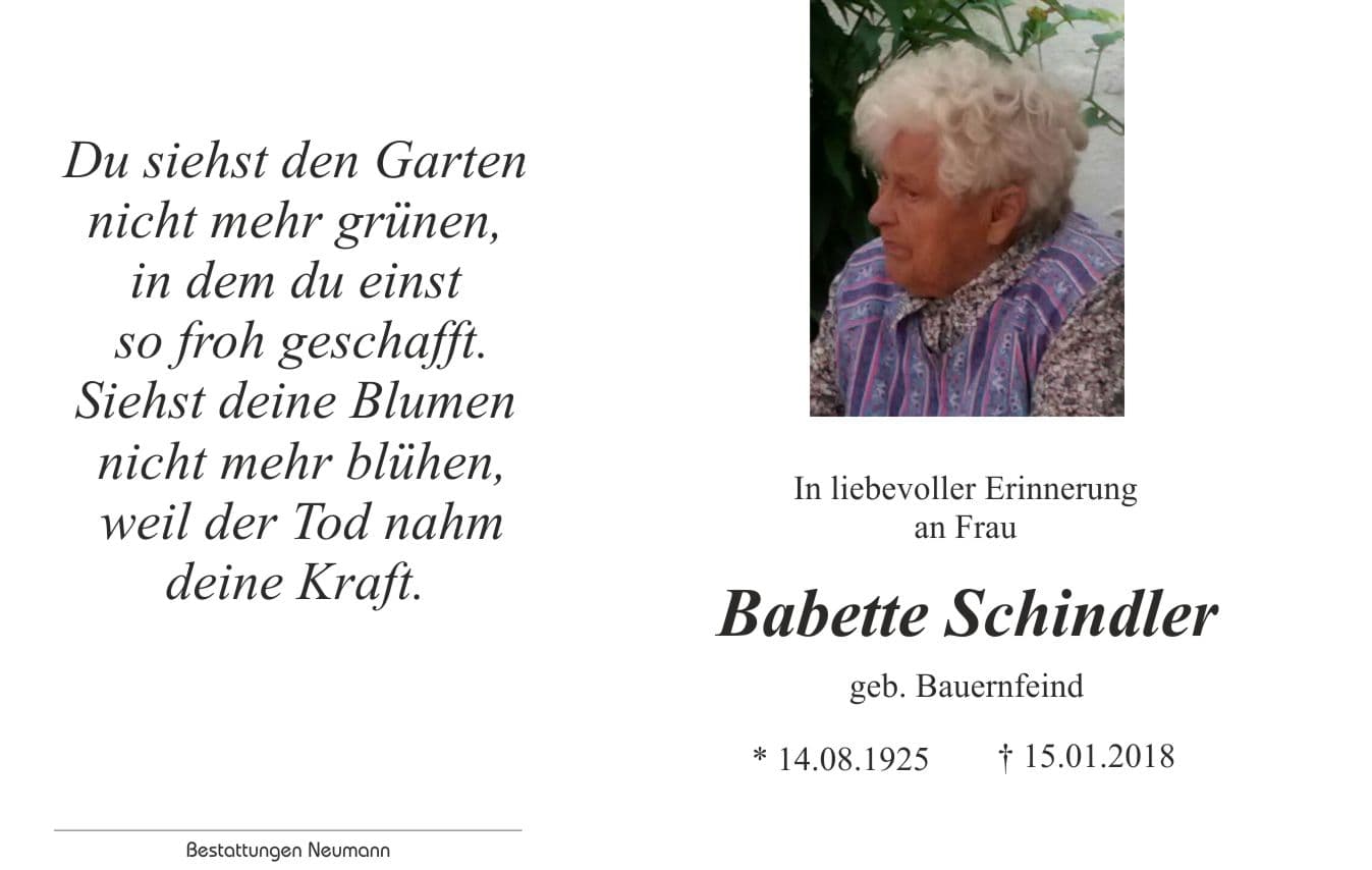 Frau Babette Schindler