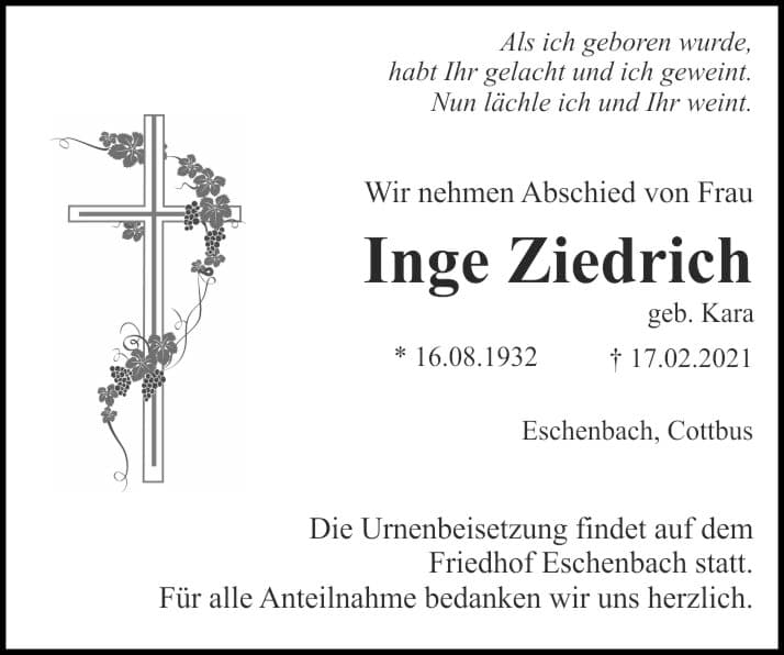 Frau Inge Ziedrich