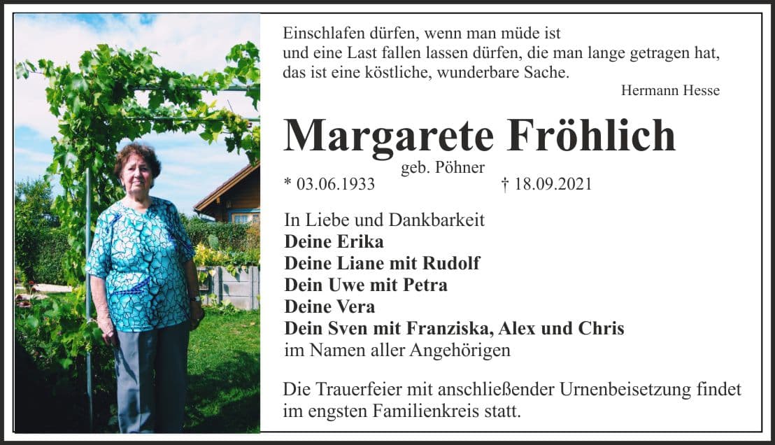 Frau Margarete Fröhlich