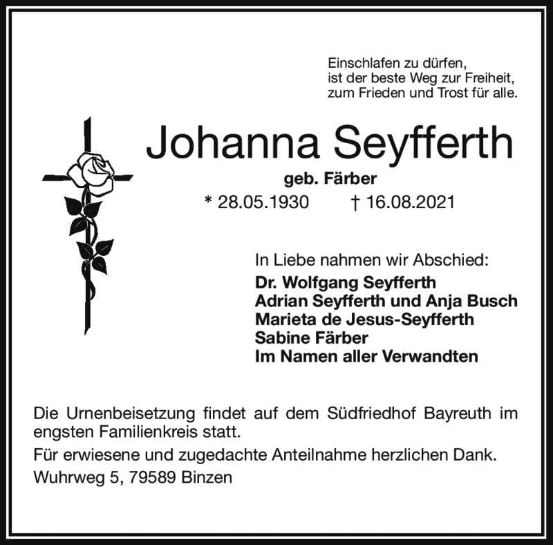 Frau Johanna Seyfferth