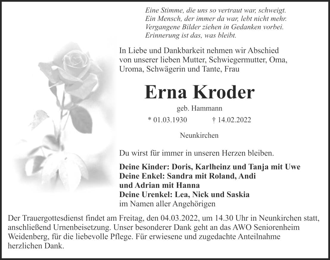 Frau Erna Kroder