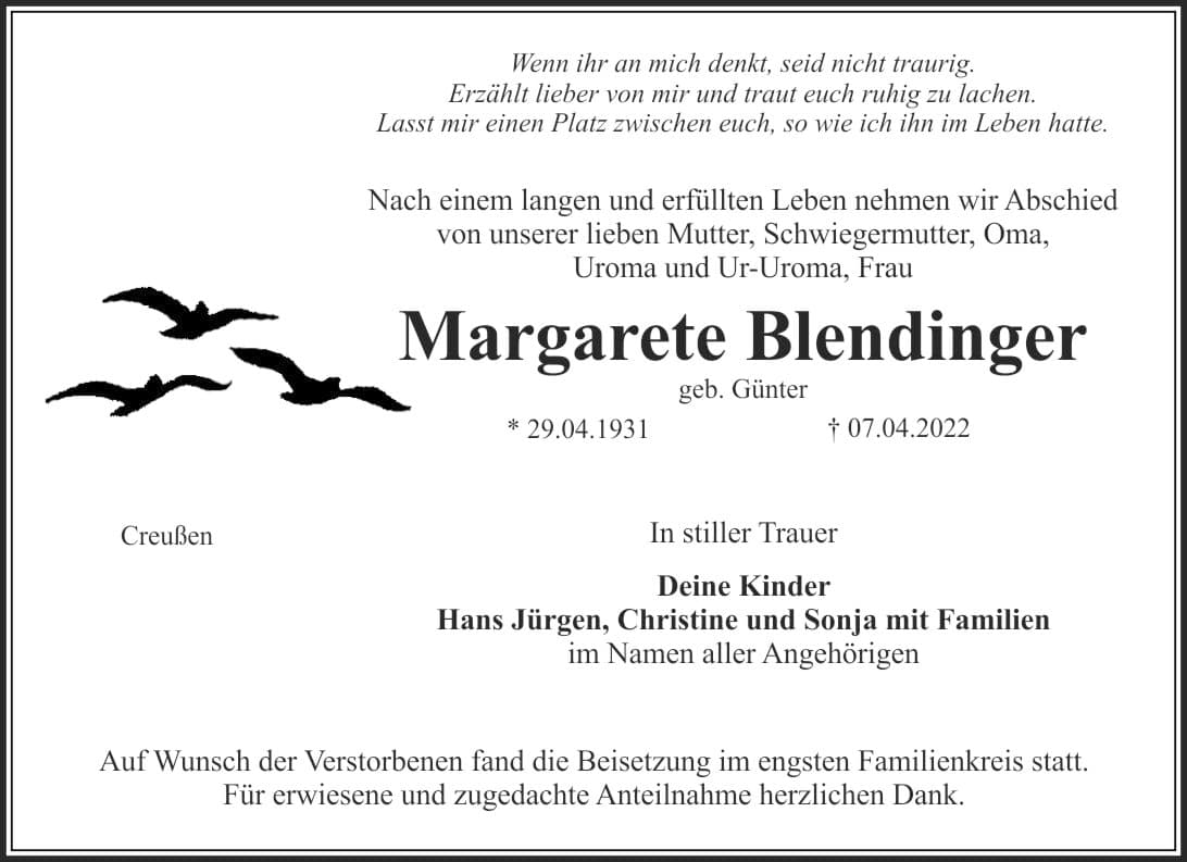 Frau Margarete Blendinger