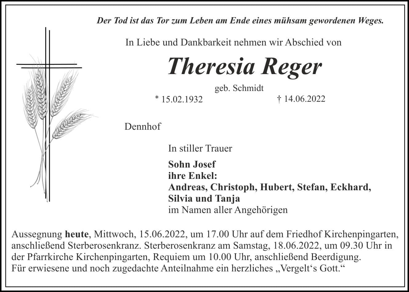 Frau Theresia Reger