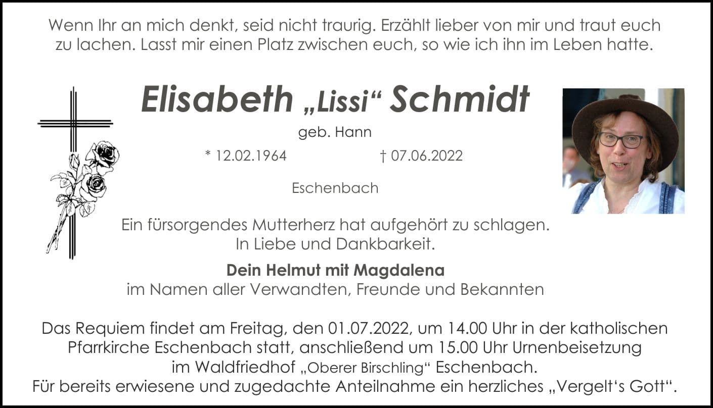 Frau Elisabeth \"Lissi\","Schmidt Hann