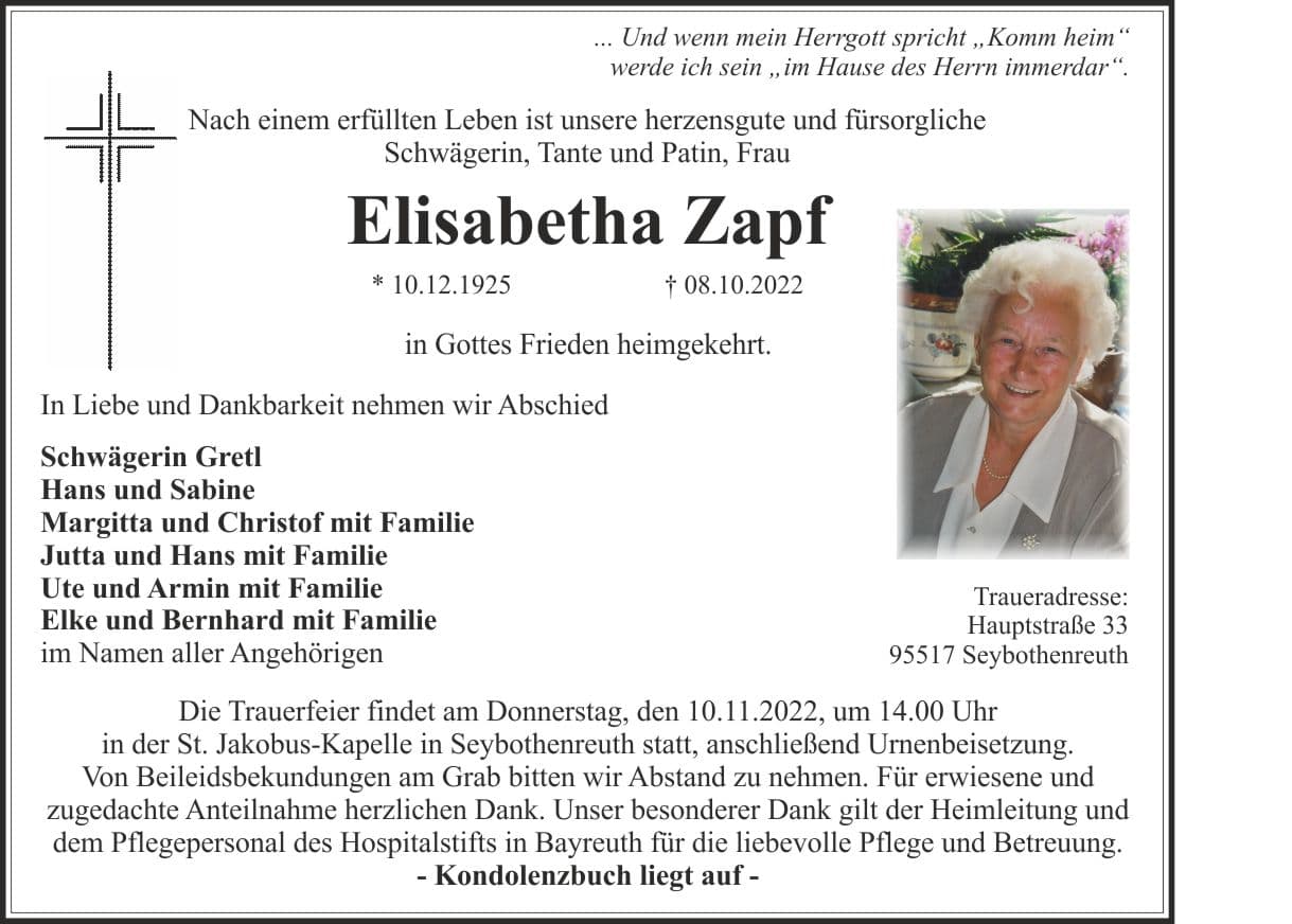 Frau Elisabetha Zapf