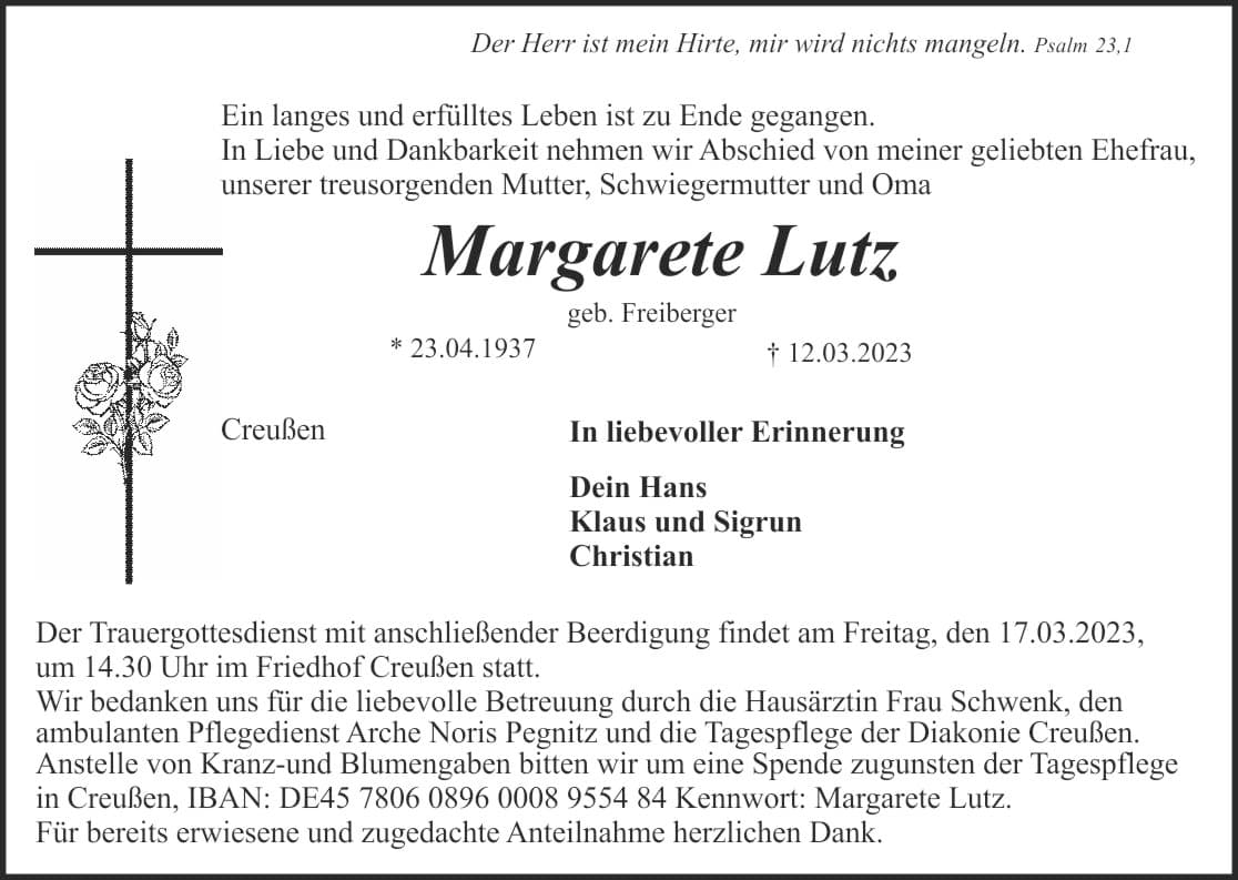 Frau Margarete Lutz