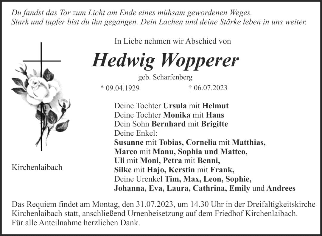 Frau Hedwig Wopperer