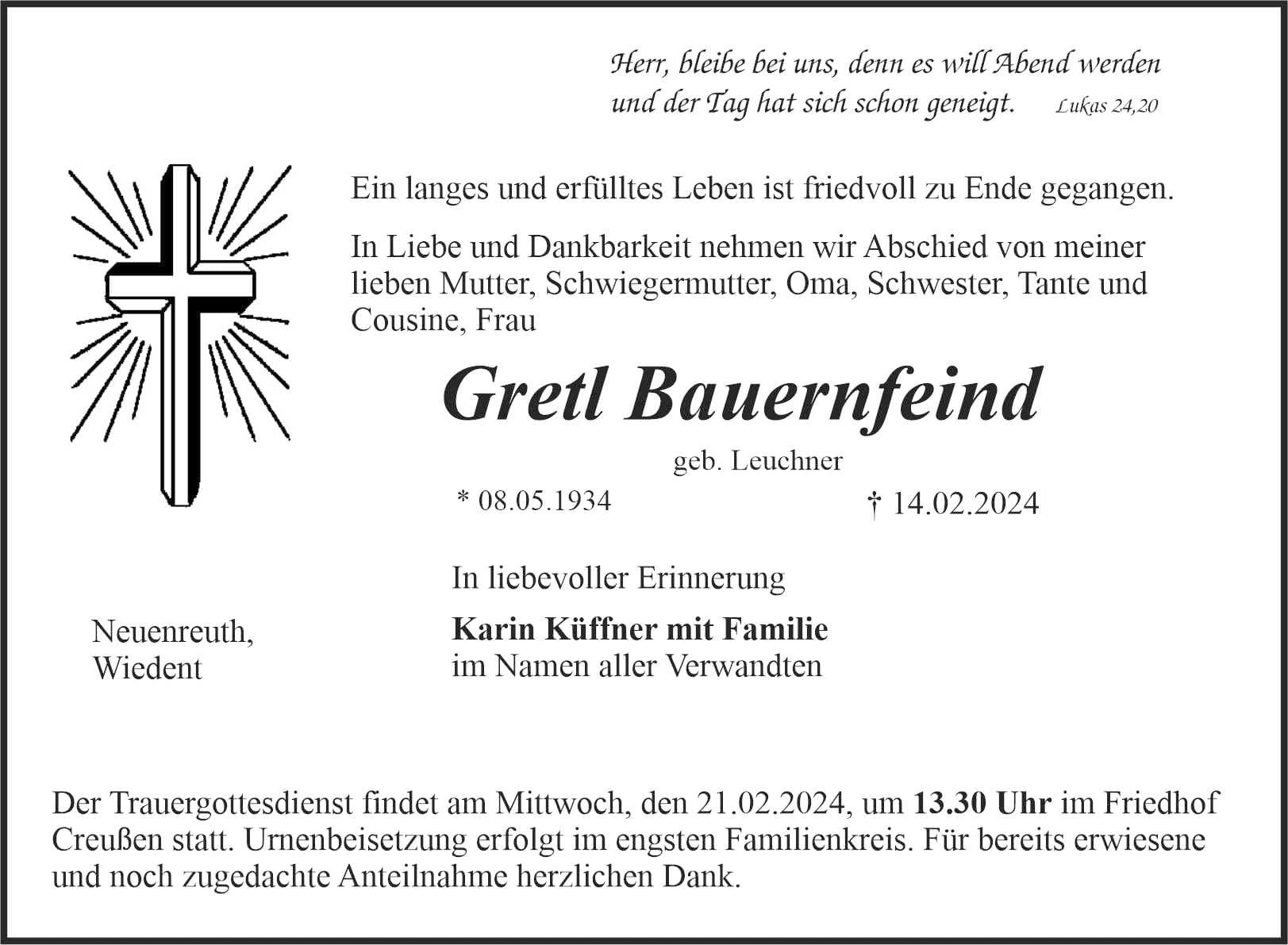 Frau Gretl Bauernfeind