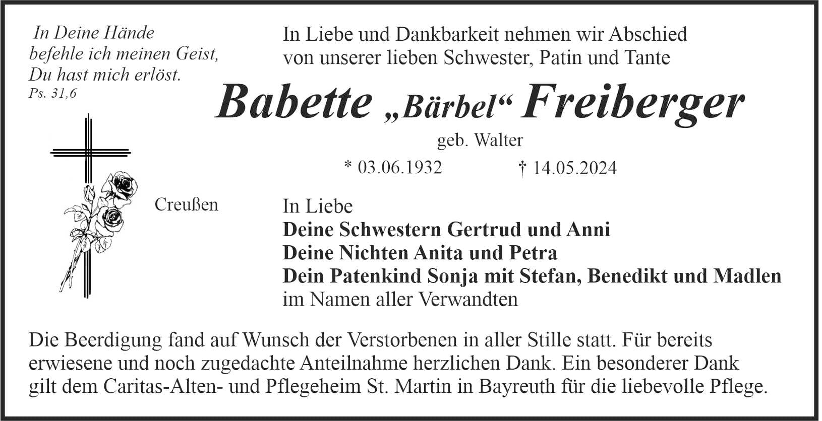 Frau Babette Freiberger