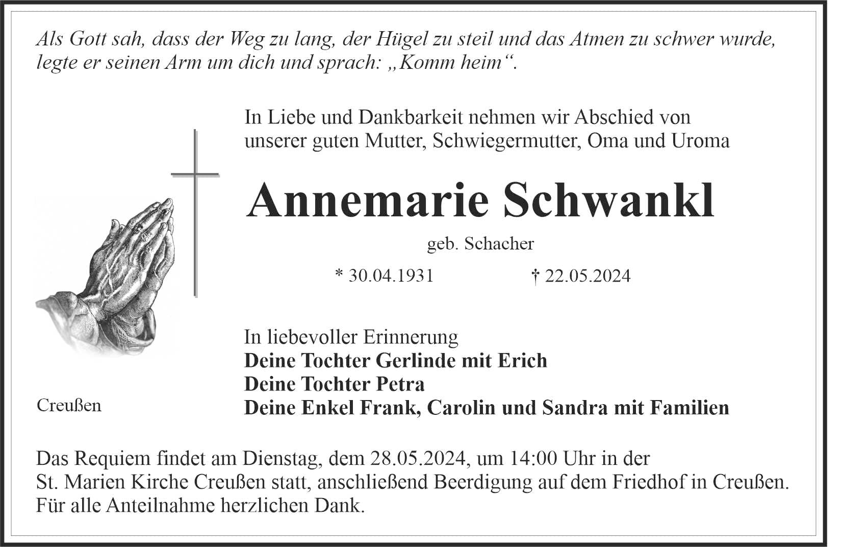 Frau Annemarie Schwankl